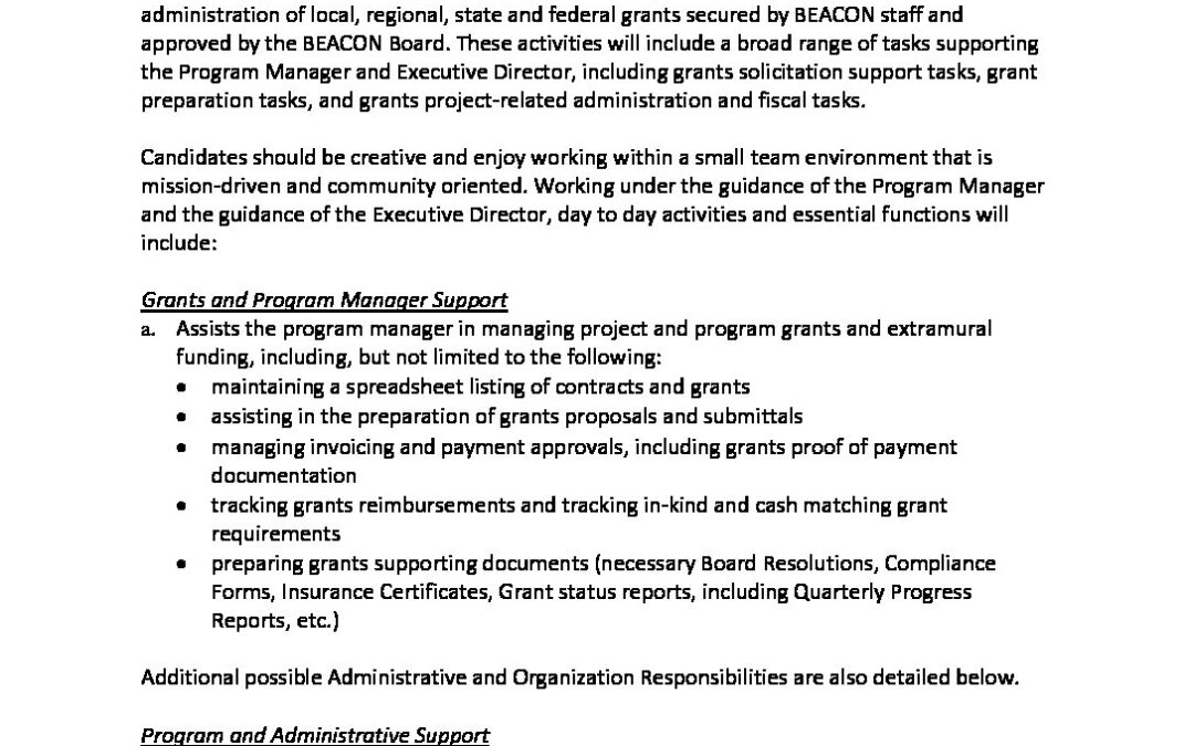 BEACON Grants and Administrative Specialist Final Draft July 2023 | BEACON